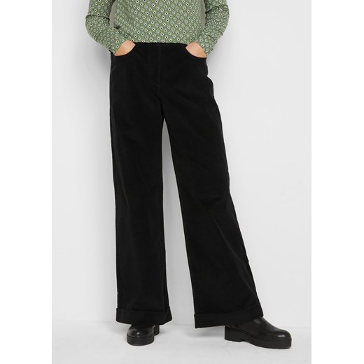 Szerokie spodnie sztruksowe Marlena high-waist z gumką w talii ze sklepu bonprix w kategorii Spodnie damskie - zdjęcie 170598539