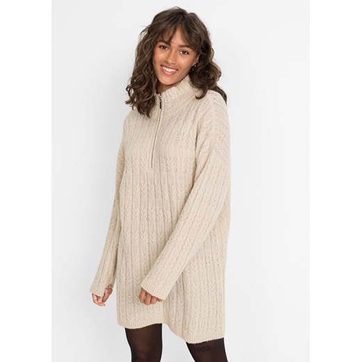 Długi sweter we wzór w warkocze ze sklepu bonprix w kategorii Swetry damskie - zdjęcie 170598746