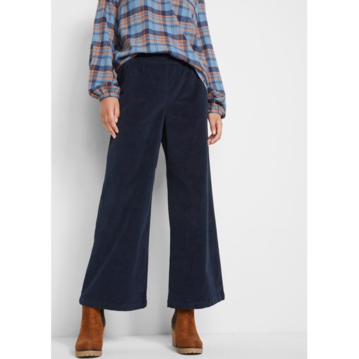 Szerokie spodnie sztruksowe high-waist z wygodnym paskiem w talii, dł. do kostki ze sklepu bonprix w kategorii Spodnie damskie - zdjęcie 170598766
