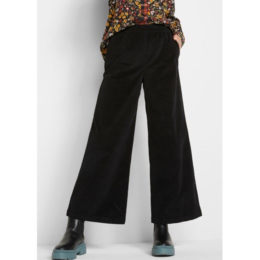 Szerokie spodnie sztruksowe high-waist z wygodnym paskiem w talii, dł. do kostki ze sklepu bonprix w kategorii Spodnie damskie - zdjęcie 170598767