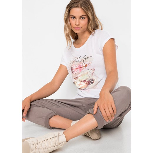 T-shirt z nadrukiem w pióra ze sklepu bonprix w kategorii Bluzki damskie - zdjęcie 170598846