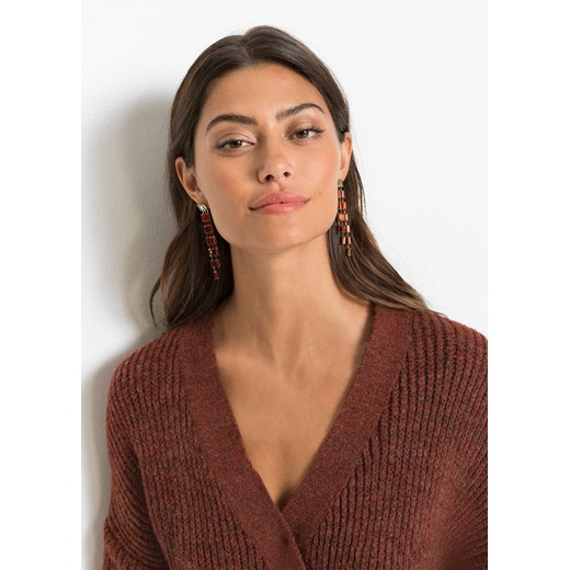 Sweter rozpinany z założeniem kopertowym 44/46 wyprzedaż bonprix