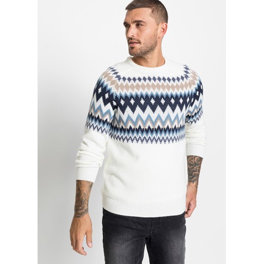 Sweter w norweski wzór, z poliestru z recyklingu ze sklepu bonprix w kategorii Swetry męskie - zdjęcie 170599467