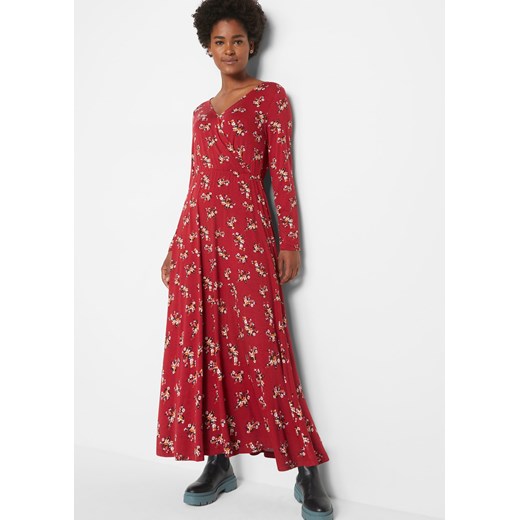 Długa sukienka ze zrównoważonej wiskozy z nadrukiem, długi rękaw ze sklepu bonprix w kategorii Sukienki - zdjęcie 170599575