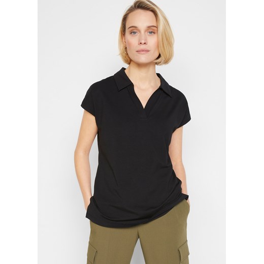 Shirt z otwartym kołnierzykiem polo ze sklepu bonprix w kategorii Bluzki damskie - zdjęcie 170600479