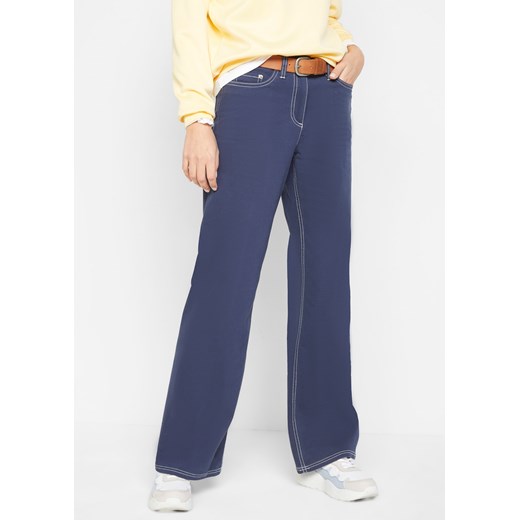 Spodnie twillowe z szerokimi nogawkami i kontrastowymi szwami ze sklepu bonprix w kategorii Spodnie damskie - zdjęcie 170600598