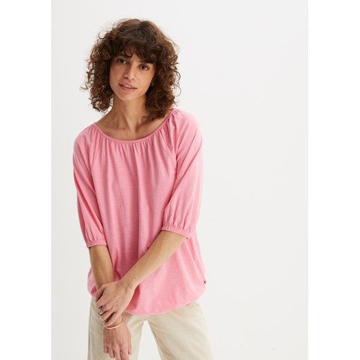 Shirt bawełniany z elastycznym dołem, krótki rękaw ze sklepu bonprix w kategorii Bluzki damskie - zdjęcie 170602698