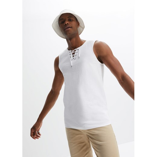 Koszulka bez rękawów, z wiązaniem w dekolcie ze sklepu bonprix w kategorii T-shirty męskie - zdjęcie 170603599
