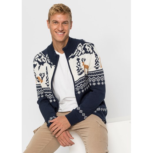 Sweter rozpinany w norweski wzór ze sklepu bonprix w kategorii Swetry męskie - zdjęcie 170604407