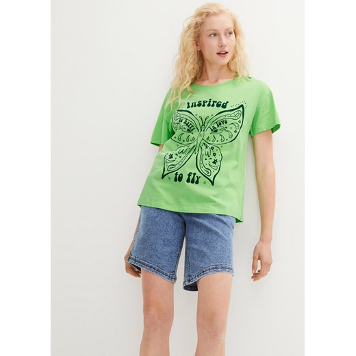 T-shirt bawełniany z nadrukiem z przodu, z bawełny organicznej ze sklepu bonprix w kategorii Bluzki damskie - zdjęcie 170604609