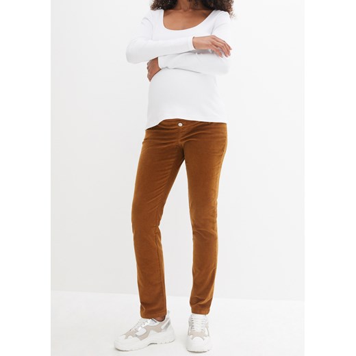 Spodnie ciążowe sztruksowe ze stretchem, z bawełny organicznej ze sklepu bonprix w kategorii Spodnie ciążowe - zdjęcie 170605036