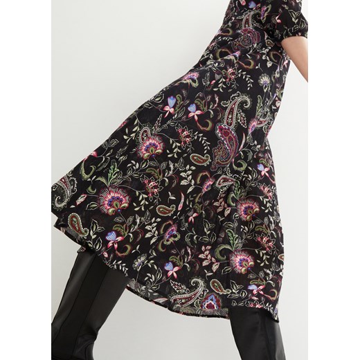 Długa sukienka z kreszowanej bawełny, z wstawkami z przeszyciem cienkimi gumkami 40 bonprix