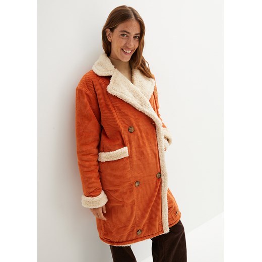 Długa kurtka sztruksowa na podszewce z polaru baranka ze sklepu bonprix w kategorii Kurtki damskie - zdjęcie 170605486
