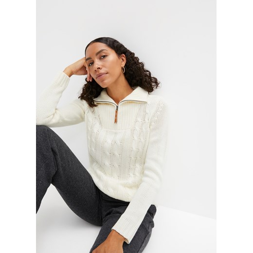 Sweter ze stójką we wzór w warkocze ze sklepu bonprix w kategorii Swetry damskie - zdjęcie 170606338