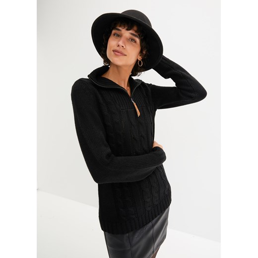 Sweter ze stójką we wzór w warkocze ze sklepu bonprix w kategorii Swetry damskie - zdjęcie 170606346