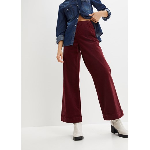 Szerokie spodnie sztruksowe Marlena high-waist z gumką w talii ze sklepu bonprix w kategorii Spodnie damskie - zdjęcie 170607399