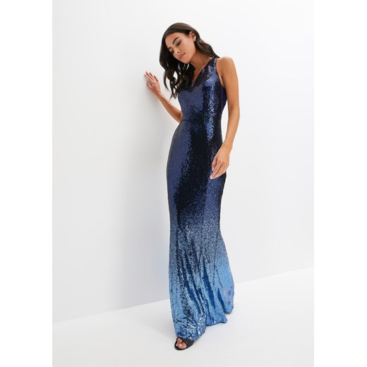 Sukienka Bonprix dopasowana w serek bez rękawów maxi w cekiny 