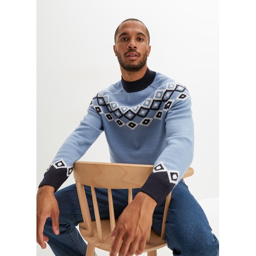 Sweter w norweski wzór, ze stójką, z materiału z recyklingu ze sklepu bonprix w kategorii Swetry męskie - zdjęcie 170608086
