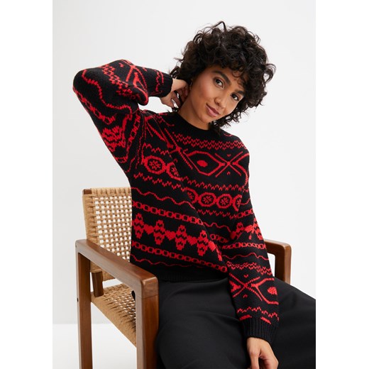 Sweter z płytkim dekoltem, w norweski wzór ze sklepu bonprix w kategorii Swetry damskie - zdjęcie 170608205