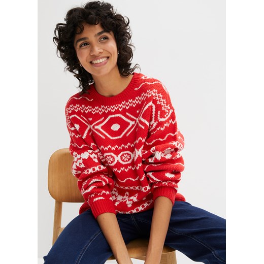 Sweter z płytkim dekoltem, w norweski wzór ze sklepu bonprix w kategorii Swetry damskie - zdjęcie 170608208