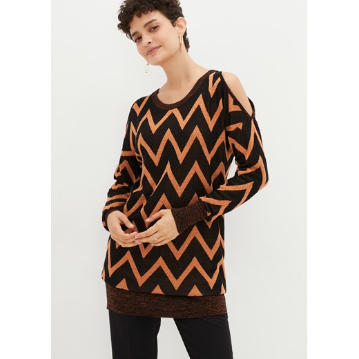 Długi sweter z wycięciami ze sklepu bonprix w kategorii Swetry damskie - zdjęcie 170608406