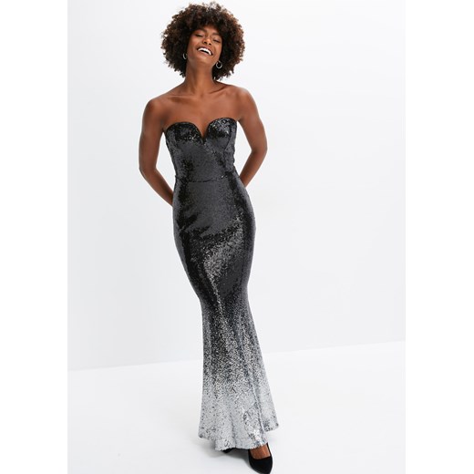 Sukienka Bonprix maxi bez rękawów w cekiny w serek 