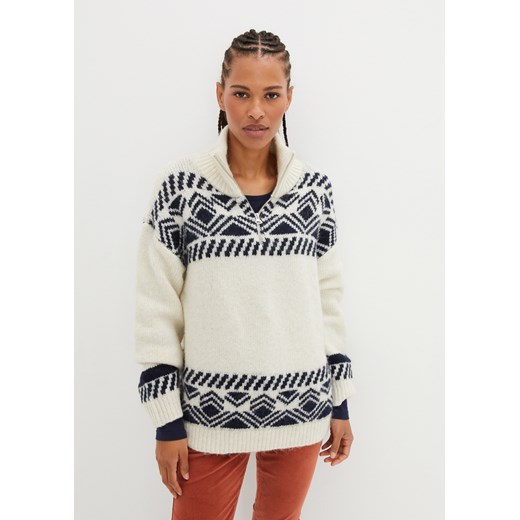 Sweter w norweski wzór, z domieszką wełny ze sklepu bonprix w kategorii Swetry damskie - zdjęcie 170608576