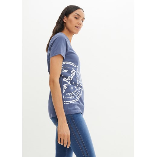 T-shirt z dekoltem w serek i nadrukiem ze sklepu bonprix w kategorii Bluzki damskie - zdjęcie 170611278