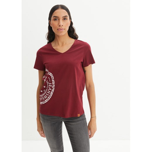 T-shirt z dekoltem w serek i nadrukiem ze sklepu bonprix w kategorii Bluzki damskie - zdjęcie 170611279