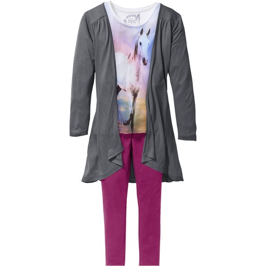 Shirt dziewczęcy + kardigan + legginsy (3 części) ze sklepu bonprix w kategorii Komplety dziewczęce - zdjęcie 170611506