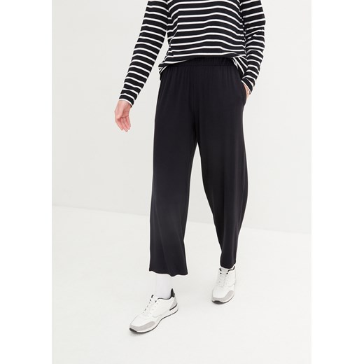 Szerokie spodnie z shirtowe 7/8 z wysoką talią z wygodnym paskiem (2 pary) ze sklepu bonprix w kategorii Spodnie damskie - zdjęcie 170612767