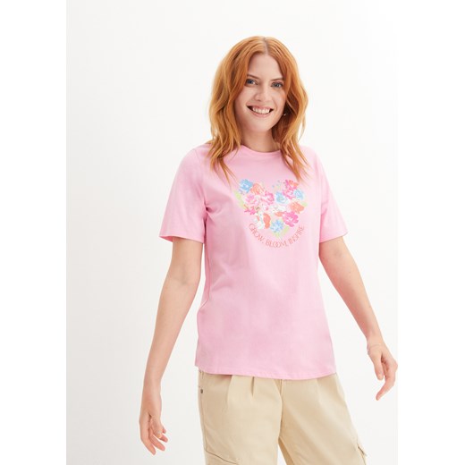 T-shirt z nadrukiem z przodu, z bawełny organicznej ze sklepu bonprix w kategorii Bluzki damskie - zdjęcie 170612795