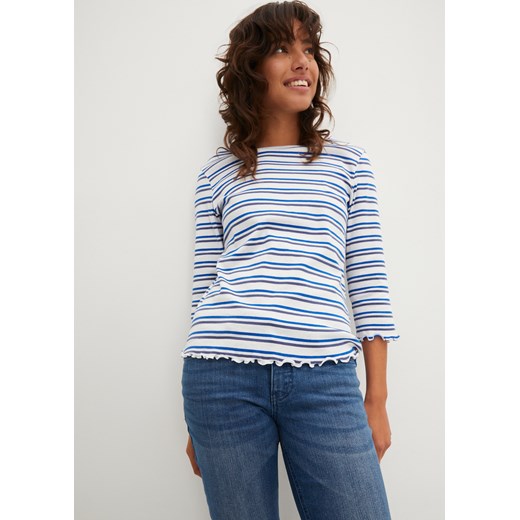 Shirt w prążek z ozdobnie pofalowanym brzegiem, rękawy 3/4 ze sklepu bonprix w kategorii Bluzki damskie - zdjęcie 170613427