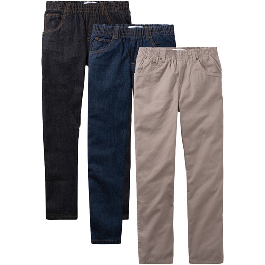 Spodnie chłopięce z gumką w talii (3 pary w opak.), Loose Fit ze sklepu bonprix w kategorii Spodnie chłopięce - zdjęcie 170615125