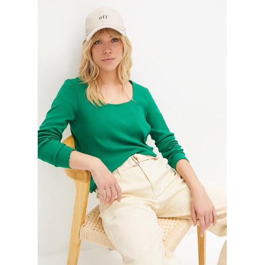 Shirt z długim rękawem, w prążek, z bawełny organicznej ze sklepu bonprix w kategorii Bluzki damskie - zdjęcie 170615395