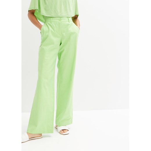 Spodnie lniane Loose Fit z wygodnym paskiem ze sklepu bonprix w kategorii Spodnie damskie - zdjęcie 170616225