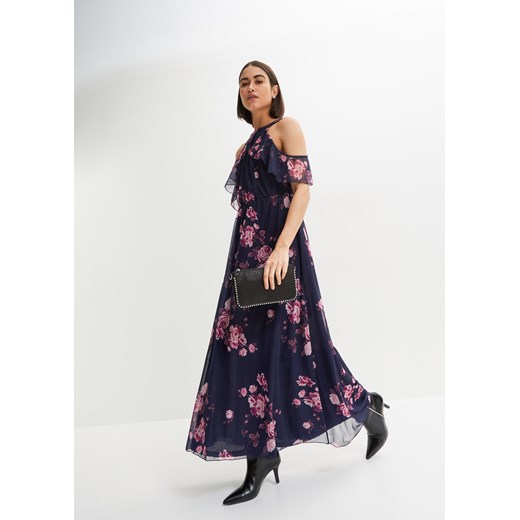 Długa sukienka z siatkowego materiału z nadrukiem ze sklepu bonprix w kategorii Sukienki - zdjęcie 170616636