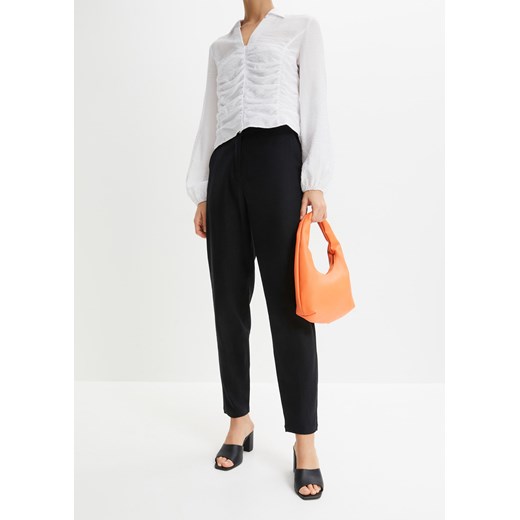 Krótsze spodnie high waist z domieszką lnu i elastyczną wstawką w talii ze sklepu bonprix w kategorii Spodnie damskie - zdjęcie 170618375
