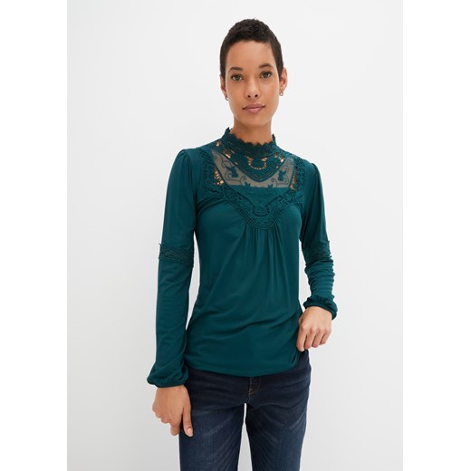 Shirt z koronką i długim rękawem ze sklepu bonprix w kategorii Bluzki damskie - zdjęcie 170619375