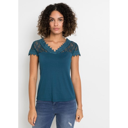 Shirt z koronką, ze zrównoważonej wiskozy ze sklepu bonprix w kategorii Bluzki damskie - zdjęcie 170619575