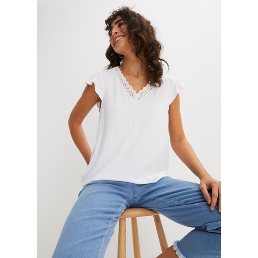 Shirt ze zrównoważonej wiskozy z koronką ze sklepu bonprix w kategorii Bluzki damskie - zdjęcie 170620636