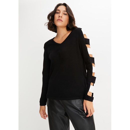 Sweter z rękawami z wycięciami ze sklepu bonprix w kategorii Swetry damskie - zdjęcie 170622545