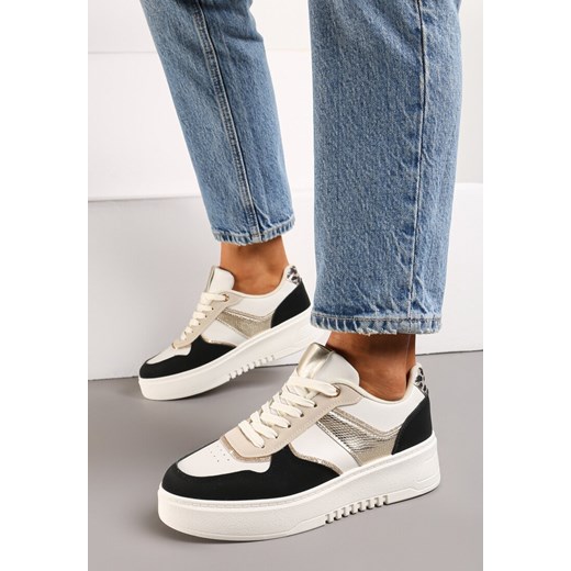 Beżowo-Czarne Sneakersy na Grubej Podeszwie z Brokatowymi Wstawkami Qmalthea ze sklepu born2be.pl w kategorii Buty sportowe damskie - zdjęcie 170622917