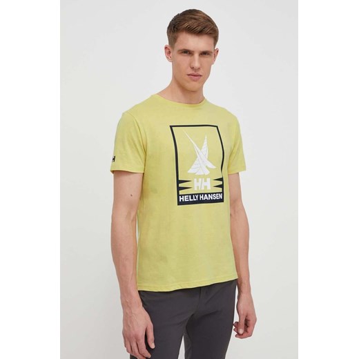 Helly Hansen t-shirt bawełniany męski kolor żółty z nadrukiem ze sklepu ANSWEAR.com w kategorii T-shirty męskie - zdjęcie 170624107