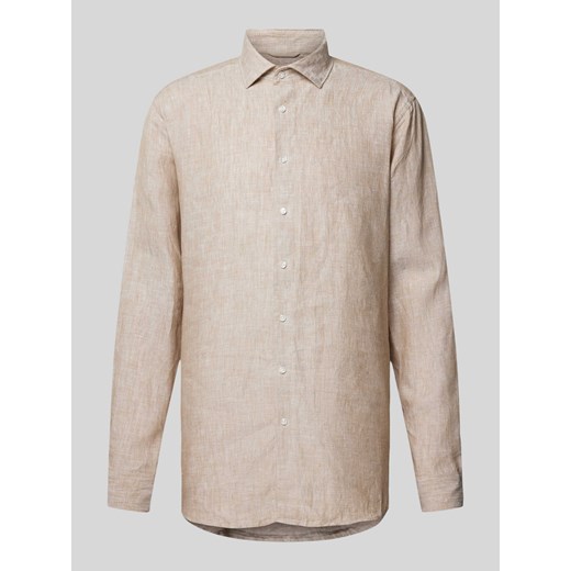 Koszula lniana o kroju slim fit z kołnierzykiem typu kent ze sklepu Peek&Cloppenburg  w kategorii Koszule męskie - zdjęcie 170624319