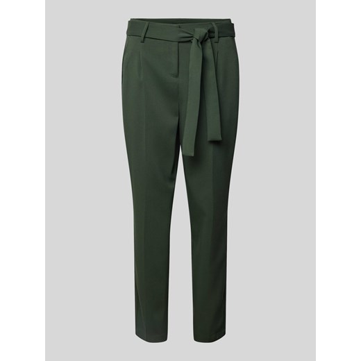 Spodnie materiałowe w jednolitym kolorze z wiązanym paskiem ze sklepu Peek&Cloppenburg  w kategorii Spodnie damskie - zdjęcie 170624346