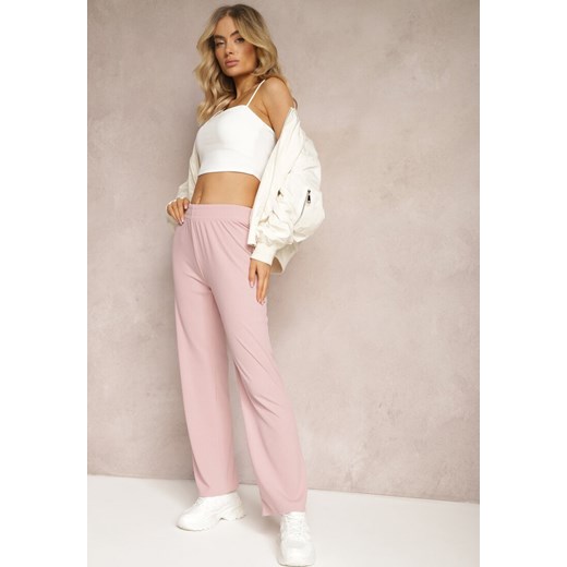 Różowe Szerokie Spodnie z Delikatnie Prążkowanego Materiału Kasaida ze sklepu Renee odzież w kategorii Spodnie damskie - zdjęcie 170628009