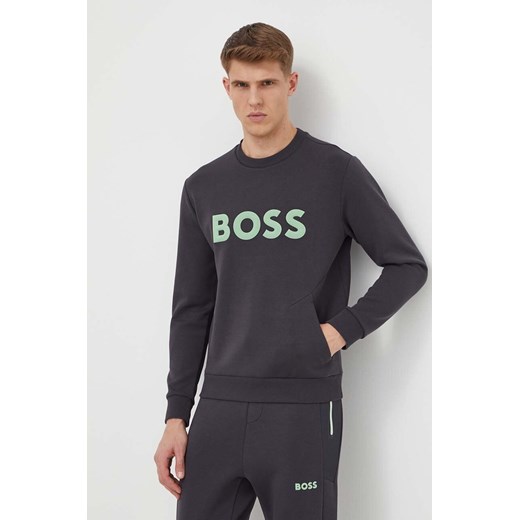Boss Green bluza męska kolor szary z aplikacją 50510350 ze sklepu ANSWEAR.com w kategorii Bluzy męskie - zdjęcie 170632507