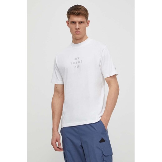 New Balance t-shirt bawełniany MT41519WT męski kolor biały z nadrukiem MT41519WT ze sklepu ANSWEAR.com w kategorii T-shirty męskie - zdjęcie 170633108