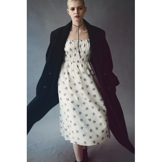 H & M - Elastycznie marszczona sukienka z domieszką lnu - Biały H & M XL H&M